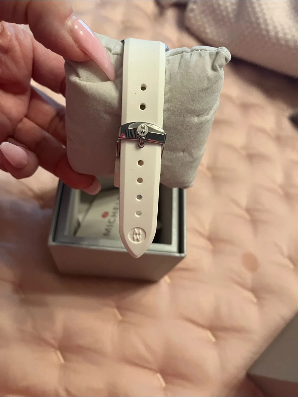 Michele White and Gold Accent Diamond Marker Watch